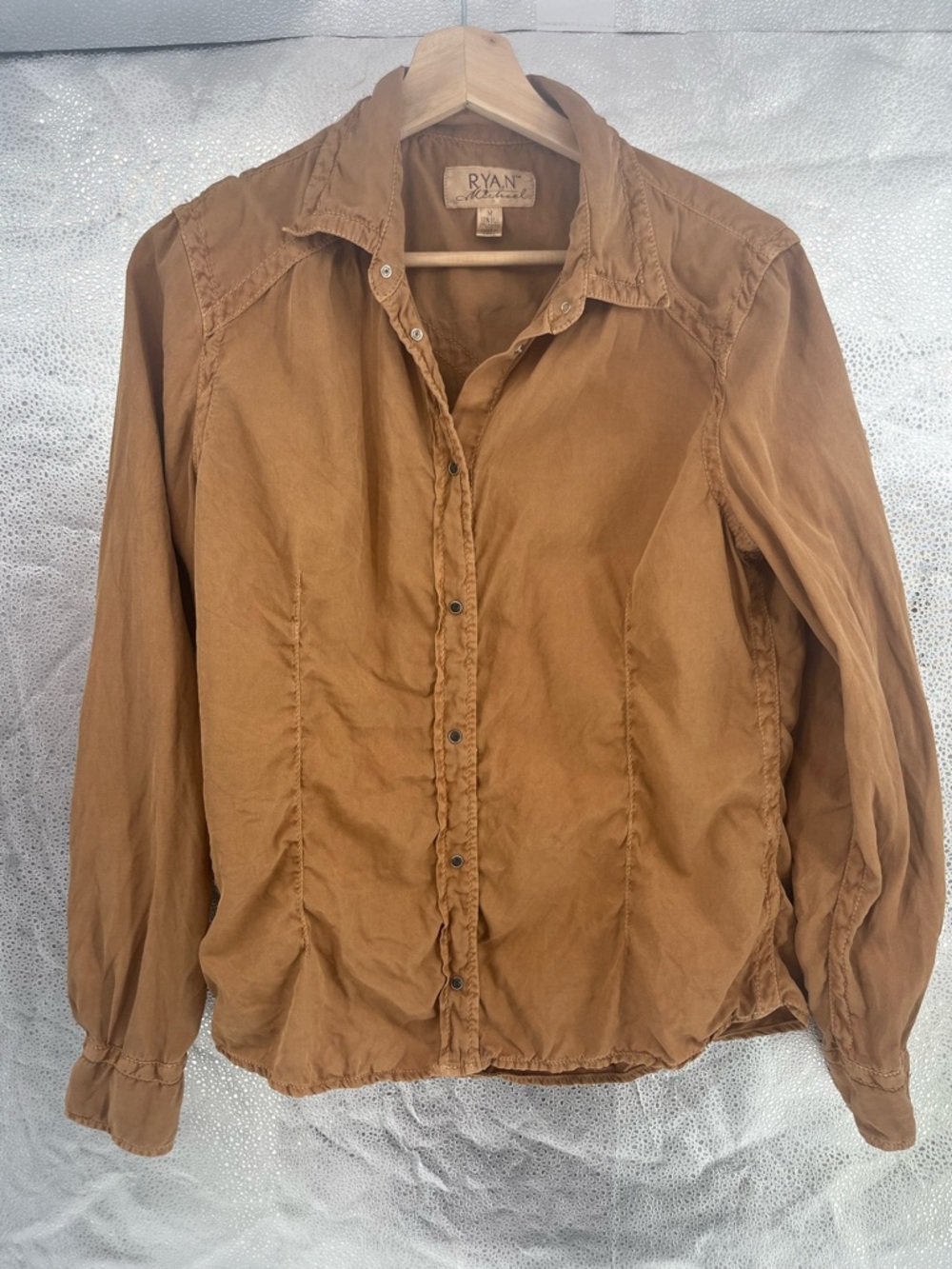 Ryan Michael Silk Cotton Blend Tan Western Snap Button Down Shirt size M